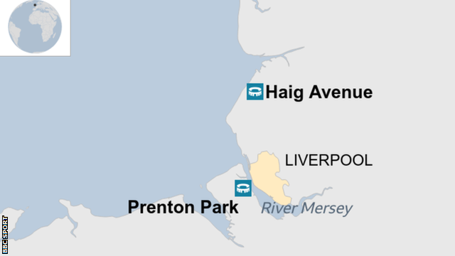 Map showing the distance between the women's and men's stadiums