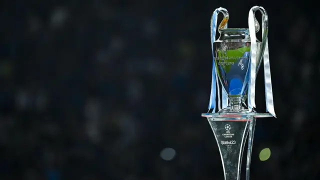 A general view of the Champions League trophy