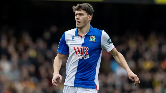 Blackburn Rovers' Owen Beck looks on during the Sky Bet Championship match between Watford FC and Blackburn Rovers FC at Vicarage Road on October 26, 2024