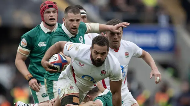 Ireland and England players in action during this year's Six Nations game