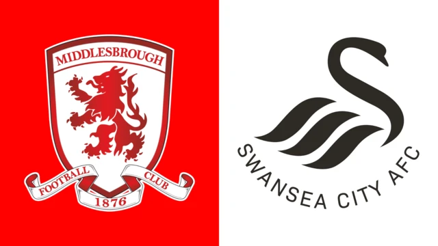 Side-by-side of Middlesbrough and Swansea City club badges