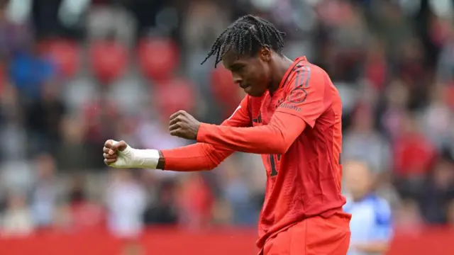 Mathys Tel of FC Bayern Munich celebrates