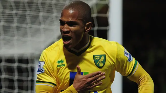 Simeon Jackson celebrates scoring a goal for Norwich City