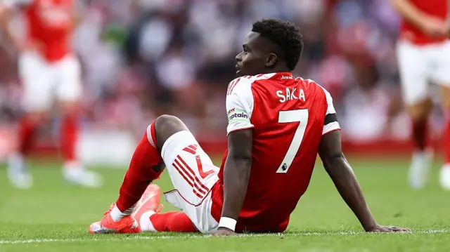 Bukayo Saka down injured for Arsenal against Leeds United