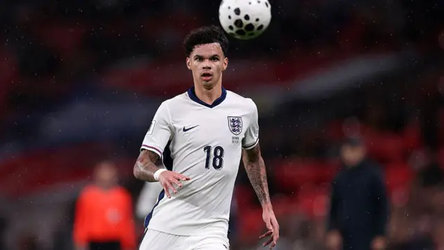 England left-back Nico O'Reilly controls the ball