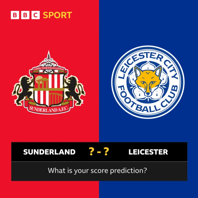 a graphic that asks 'What is your score prediction?' with Sunderland and Leicester on opposing sides