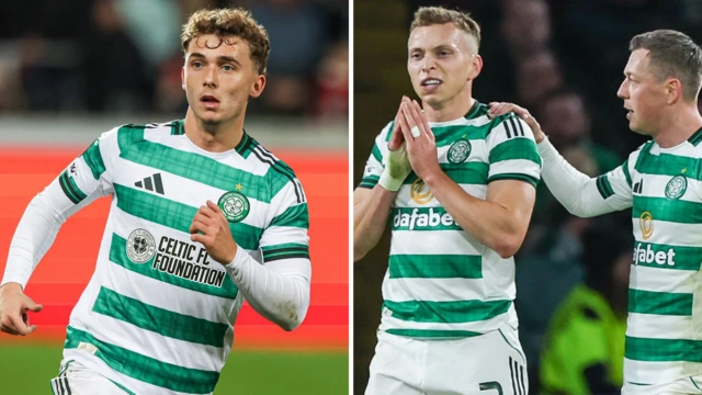 Celtic's Callum Osmand, Alistair Johnston and Callum McGregor