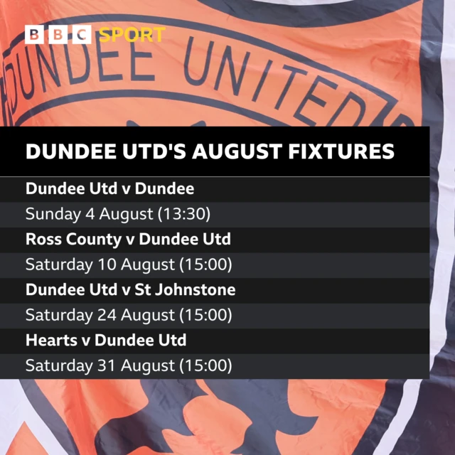 Dundee Utd's August fixtures