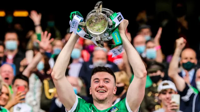 Declan Hannon lifts the Liam MacCarthy Cup aloft after the 2021 All-Ireland Senior Hurling Championship Final at Croke Park