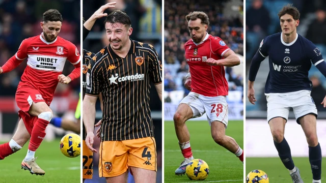 (L-R) Alan Browne of Middlesbrough, Charlie Hughes of Hull City, Sam Smith of Wrexham, Caleb Taylor of Millwall.