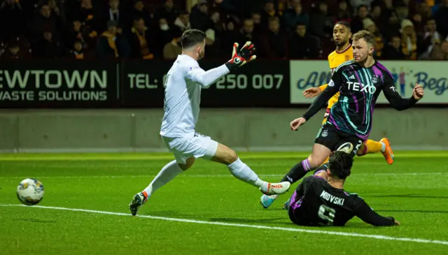 Aberdeen's Nicky Devlin (right) scores against Motherwell