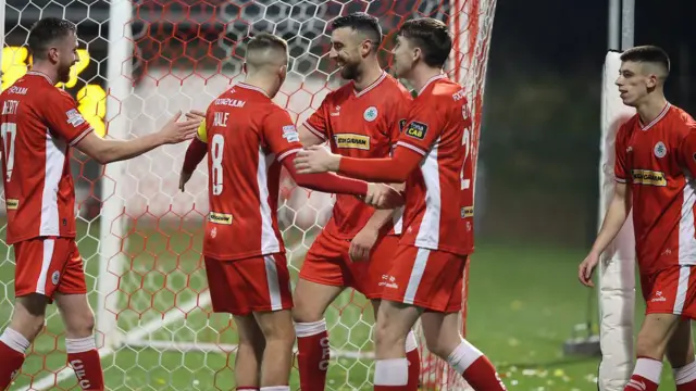 Cliftonville celebrate Joe Gormley's goal