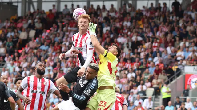 Emi Martinez playing for Villa against Brentford