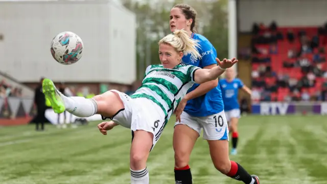 Celtic's Chloe Craig and Rangers' Rio Hardy in action during a Scottish Power Women's Premier League match between Rangers and Celtic