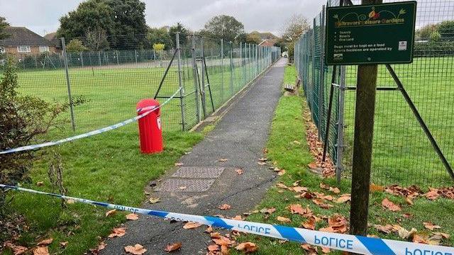 Police tape around a footpath in Maltravers Leisure Park