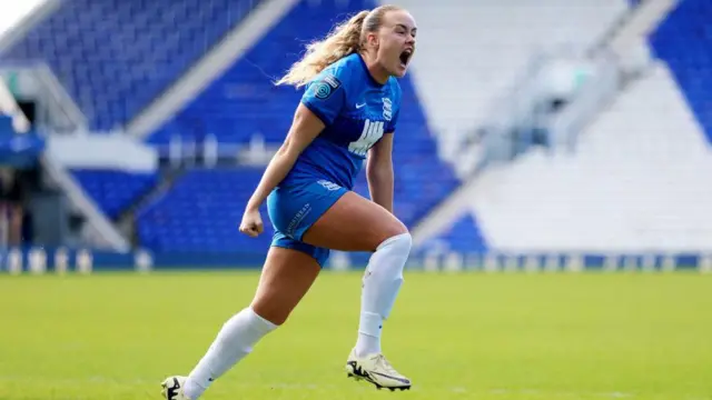 Charlie Devlin celebrates scoring for Birmingham