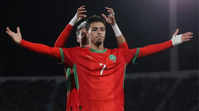 Morroco player Othmane Maamma celebrating a goal