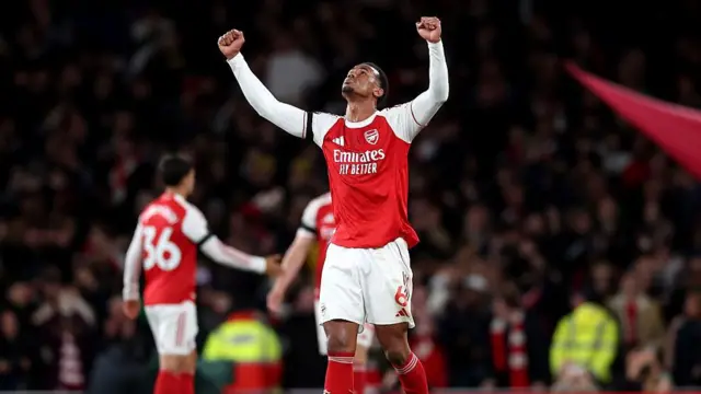 Gabriel of Arsenal celebrates after the team's victory.