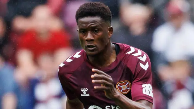 Hearts' Landry Kabore in action during a William Hill Premiership match between Heart of Midlothian and Motherwell at Tynecastle Park
