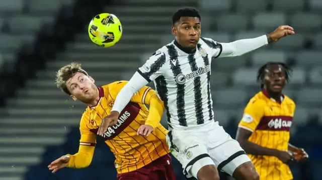 Callum Slattery and Jayden Richardson battle for possession during the most recent match between Motherwell and St Mirren