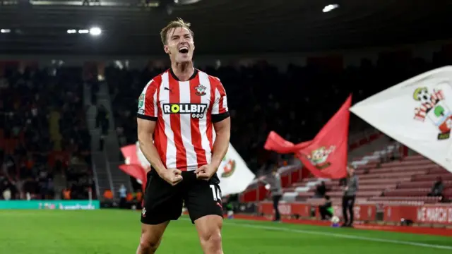 James Bree celebrates scoring for Southampton against Stoke