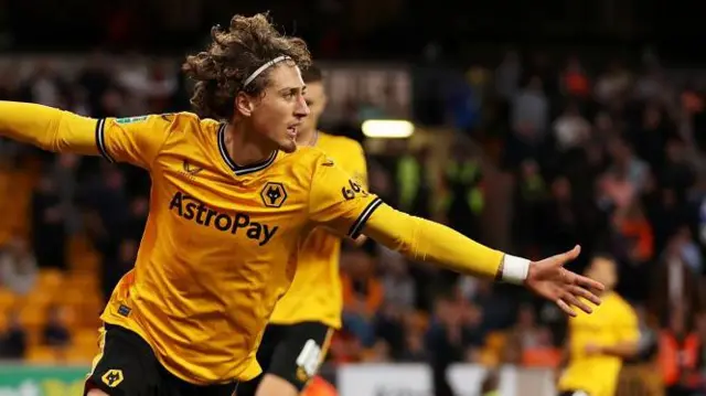 Fabio Silva celebrates a goal for Wolves