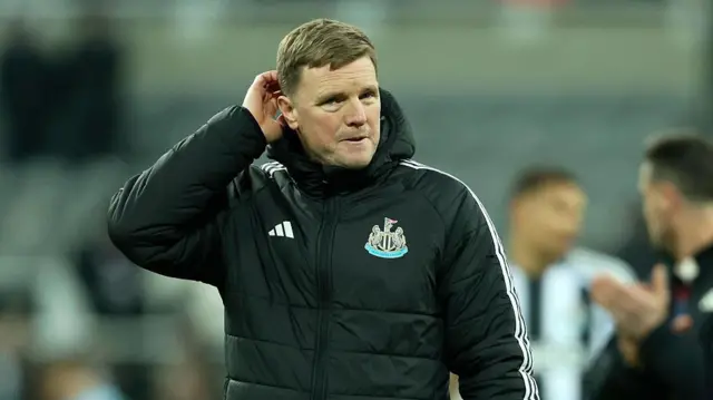 Eddie Howe, Manager of Newcastle United looks dejected 