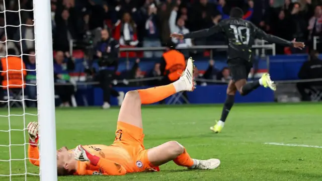 Filip Jorgensen reacts after conceding his side's second goa