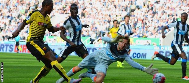 Odion Ighalo scores his second goal for Watford at Newcastle