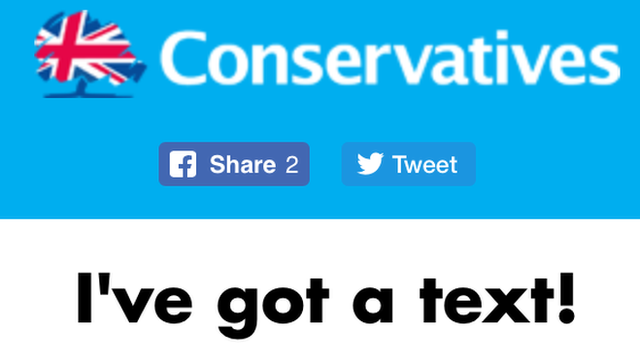 Screenshot from the Conservatives' Instagram story featuring the Conservatives logo and "I've got a text"