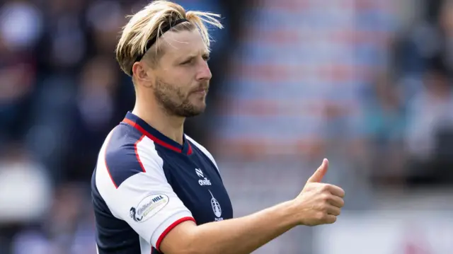 Falkirk's Sean Mackie in action during a pre-season friendly match between Falkirk and Edinburgh City at the Falkirk Stadium
