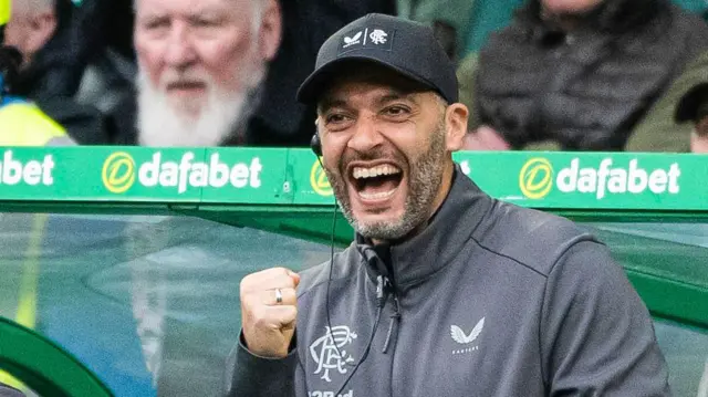 Rangers Assistant Coach Issame Charai celebrates as Mohamed Diomande scores to make it 2-0 during a William Hill Premiership match between Celtic and Rangers at Celtic Park