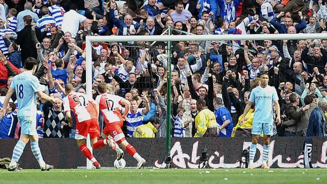 Jamie Mackie celebrates scoring to put QPR 2-1 up against City in 2012