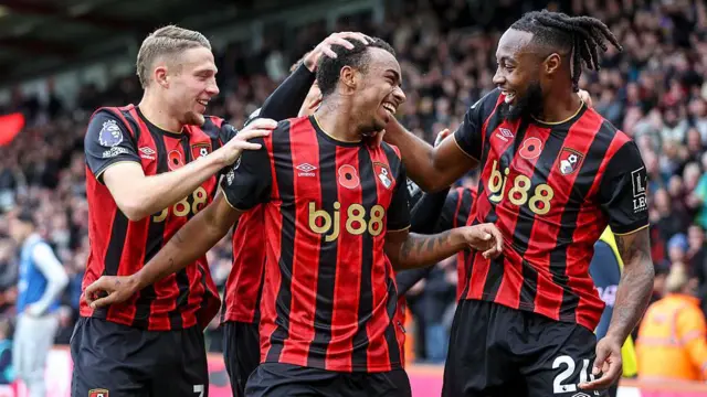 Eli Junior Kroupi of Bournemouth celebrates scoring 