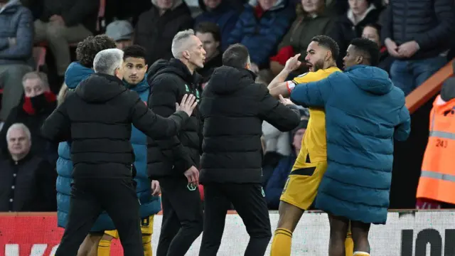 Matheus Cunha reacts as he leaves the pitch