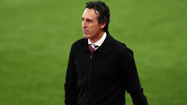 Unai Emery, Manager of Aston Villa, looks on