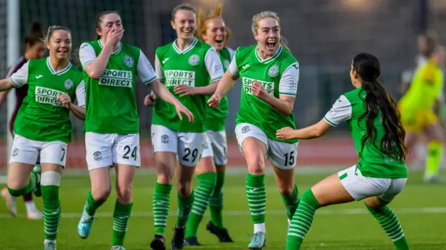 Hibs players celebrate