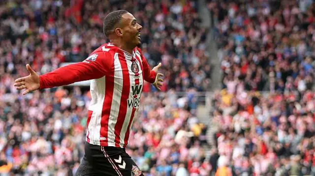 Wilson Isidor celebrating scoring a goal for Sunderland 