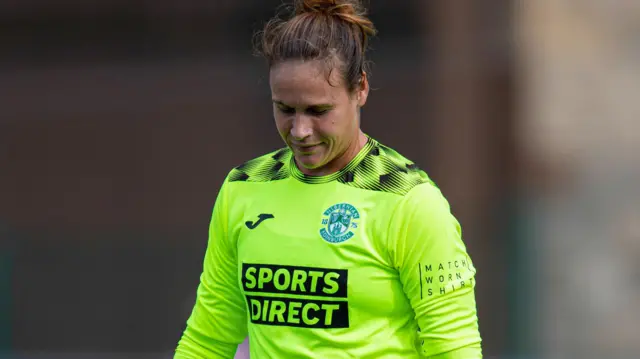 Hibs goalkeeper Katie Fraine looking dejected