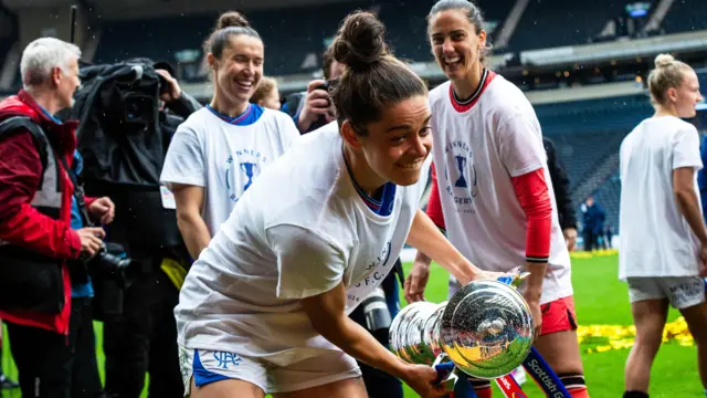 Rangers Tessel Middag  with the Scottish Cup Trophy  during a Scottish Gas Women's Scottish Cup match between Rangers and Heart of Midlothian