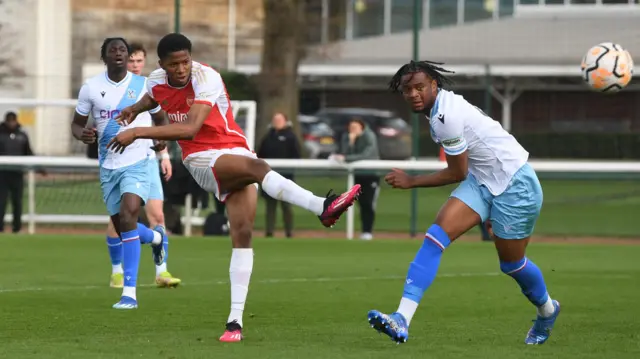 Chido Obi-Martin scoring a goal for Arsenal under-18s