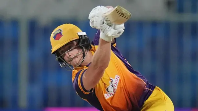 Sharjah Warriorz batter Tom Abell plays a shot