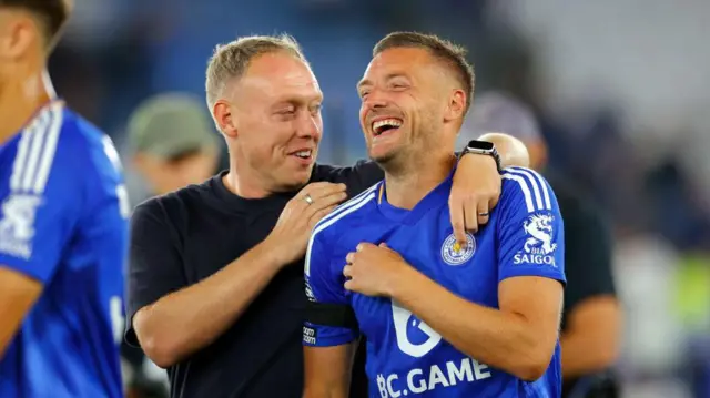 Steve Cooper and Jamie Vardy laughing together