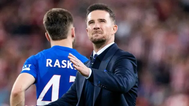 Rangers Interim Head Coach Barry Ferguson at Full Time during a Europa League Quarter-Final Second Leg match between Athletic Club and Rangers at the Estadio de San Mames,