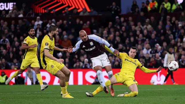 Donyell Malen of Aston Villa scores his team's second goal against Young Boys
