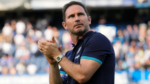 Frank Lampard applauds the Chelsea fans during his second stint in charge of the club at the end of the 2022-23 season 