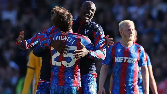 Jean-Philippe Mateta celebrates with Ben Chilwell