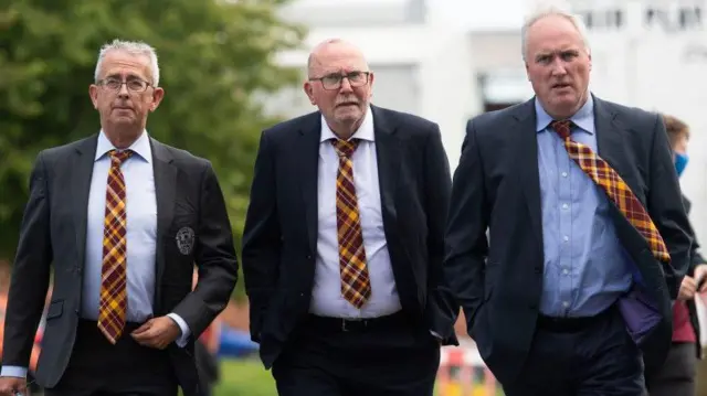 Douglas Dickie (left), former chairman Jim McMahon (centre) and ex-chief executive Derek Weir (right)