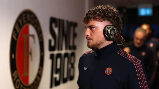 Harvey Elliott arrives at the stadium prior to the Europa League match between Feyenoord and Aston Villa