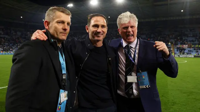 Coventry head coach Frank Lampard with Dean Austin and chairman Doug King